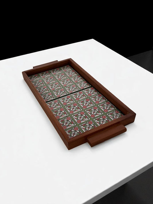 Kleines Tablett aus Keramik und Eichenholz Nr. 7