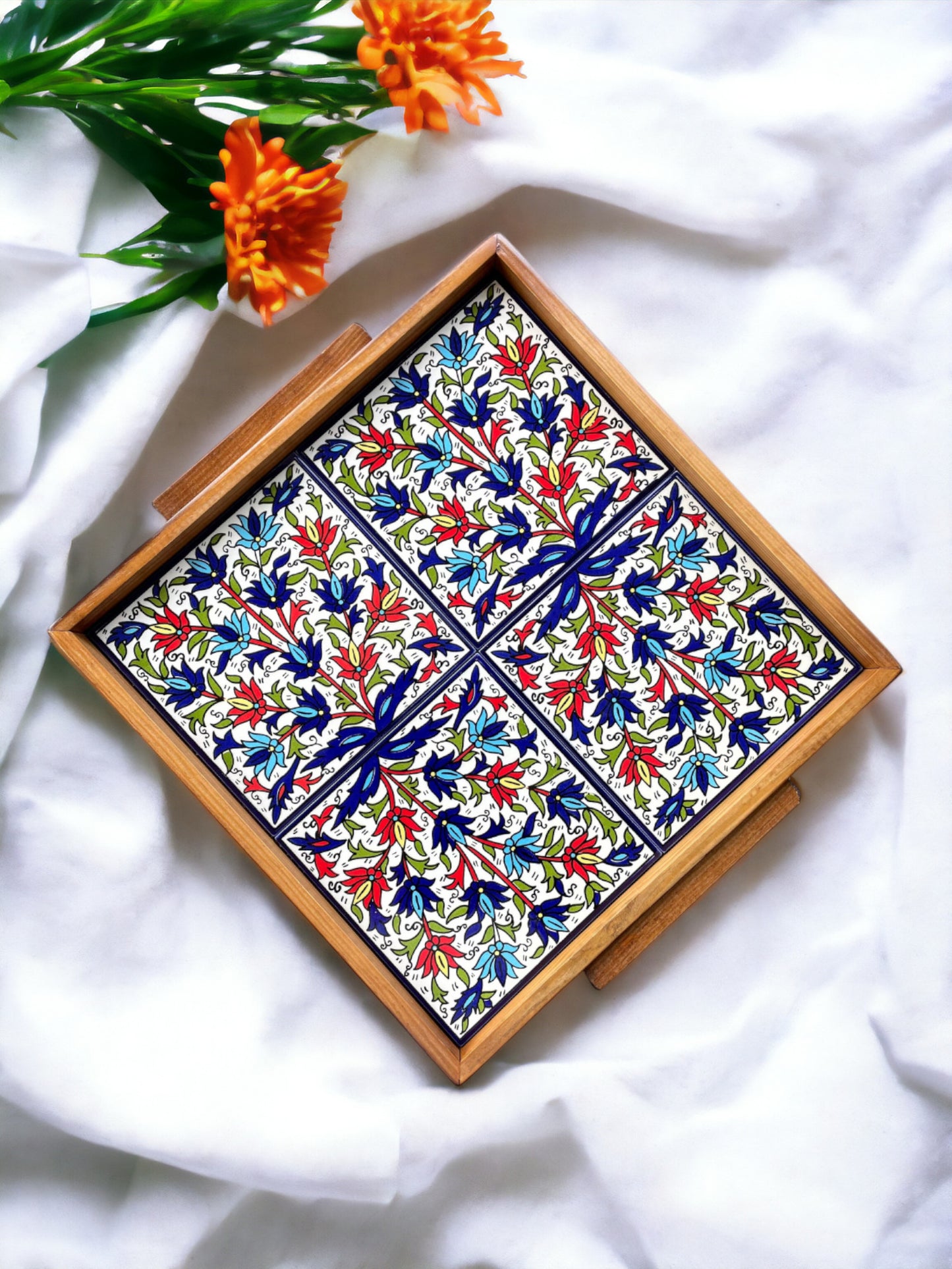 Tablett aus Keramik und Eichenholz Nr. 13