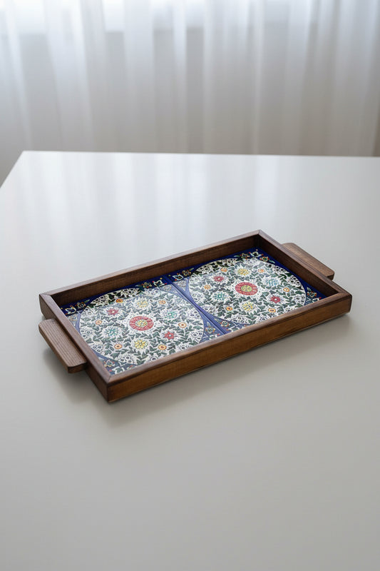 Kleines Tablett aus Keramik und Eichenholz Nr. 2