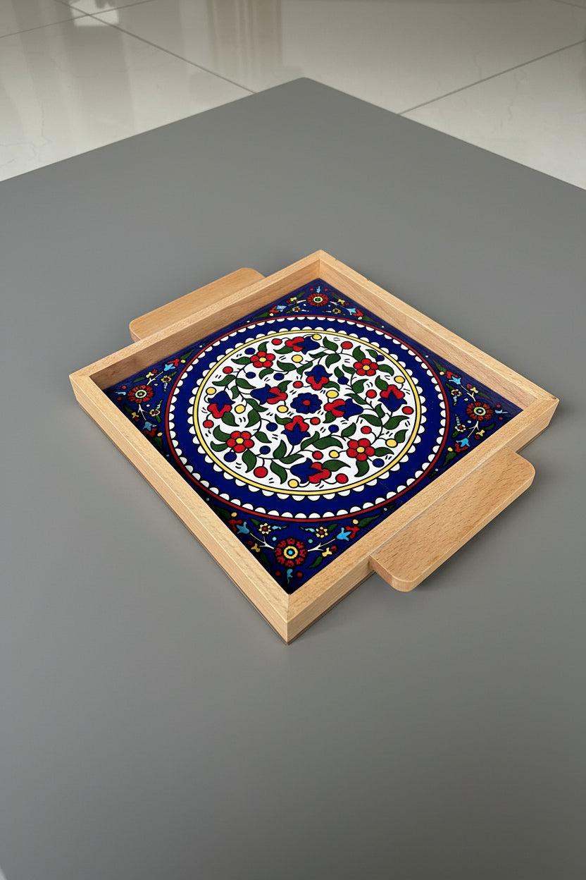 Kleines Tablett aus Keramik und Eichenholz Nr. 1A
