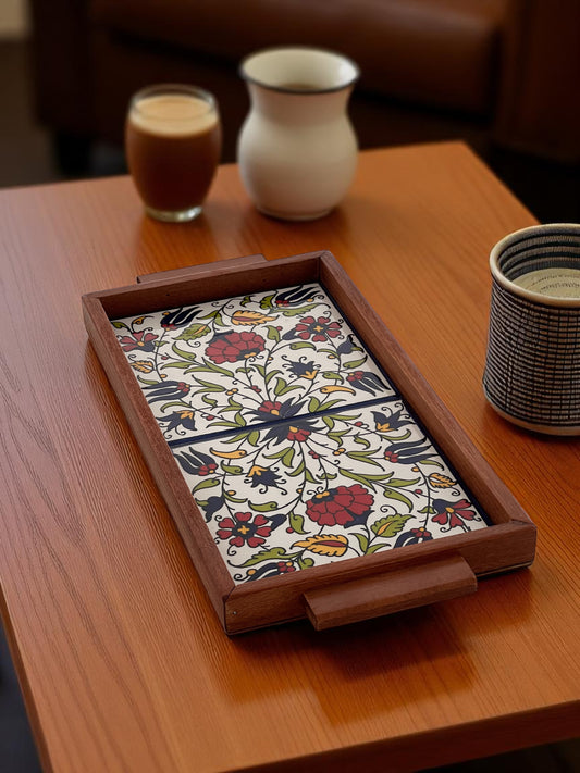 Kleines Tablett aus Keramik und Eichenholz Nr. 6