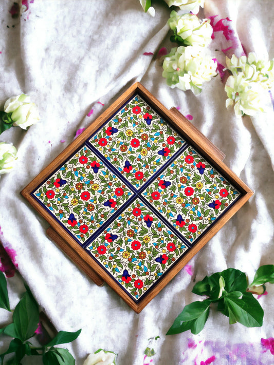 Tablett aus Keramik und Eichenholz Nr. 10