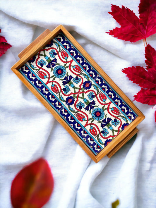 Kleines Tablett aus Keramik und Eichenholz Nr. 9