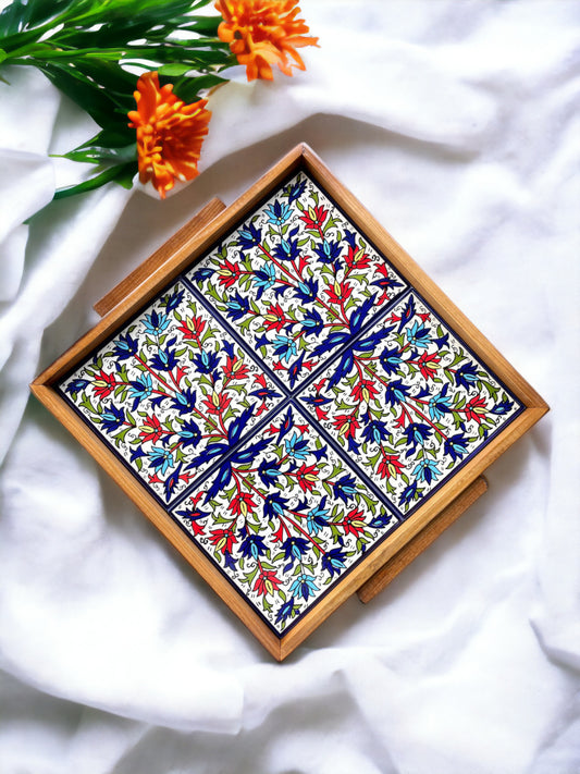 Tablett aus Keramik und Eichenholz Nr. 13