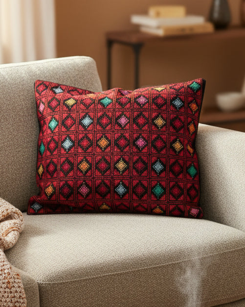 Tatreez Kissenbezug mit schönen Farben und Mustern