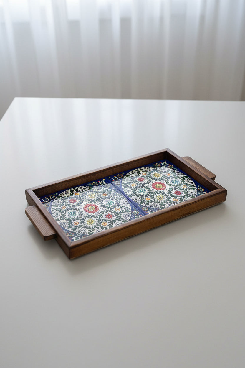Kleines Tablett aus Keramik und Eichenholz Nr. 2