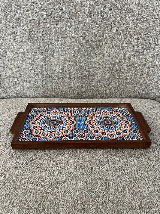 Kleines Tablett aus Keramik und Eichenholz Nr. 1